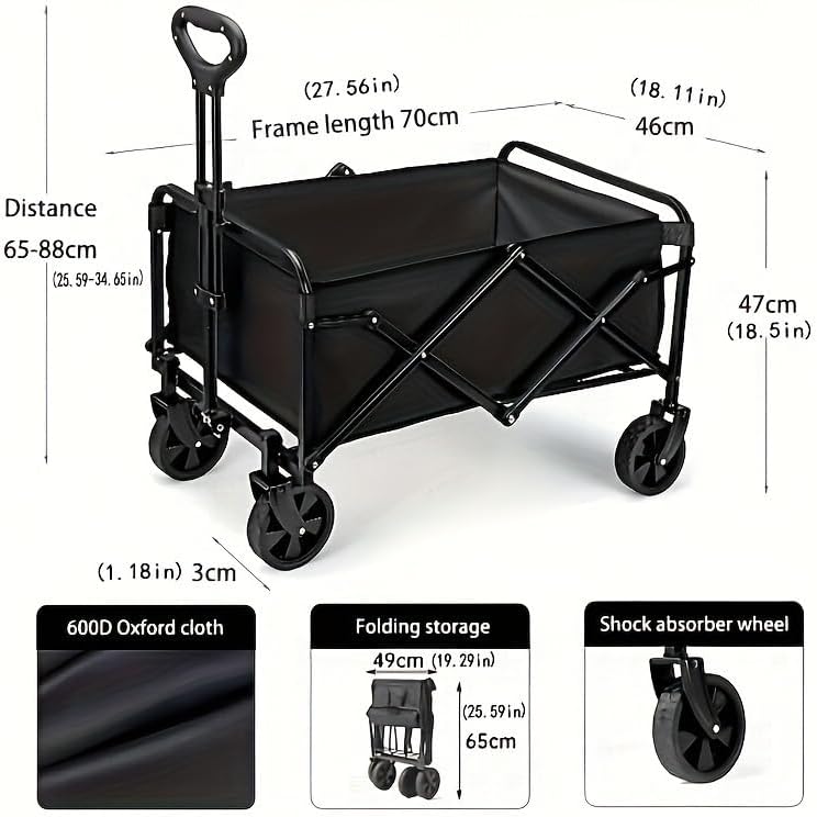 MOON LENCE Folding Collapsible Wagon Foldable Cart 350LBS Large Capacity Utility Cart with All-Terrain Wheels