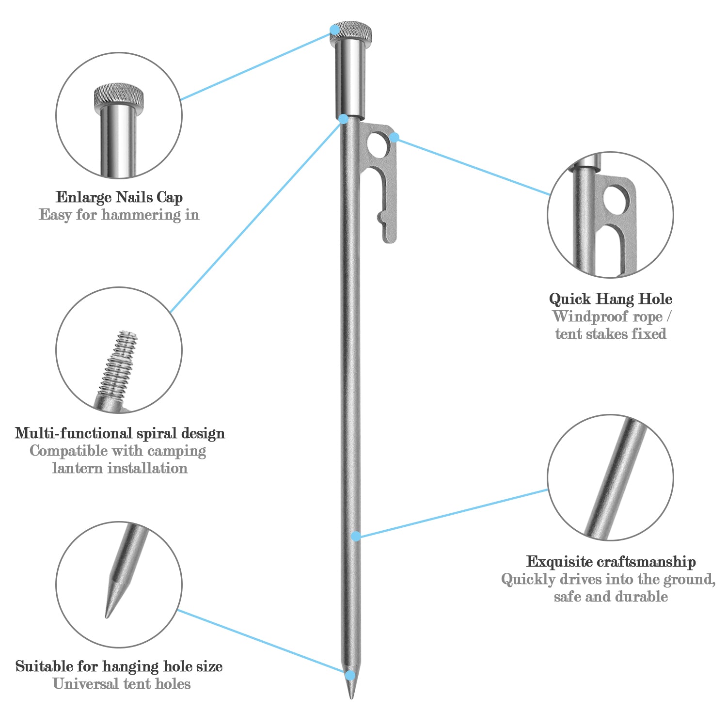 Multifunctional ground nail with quarter thread outdoor beach tent canopy windbreak rope to secure camping