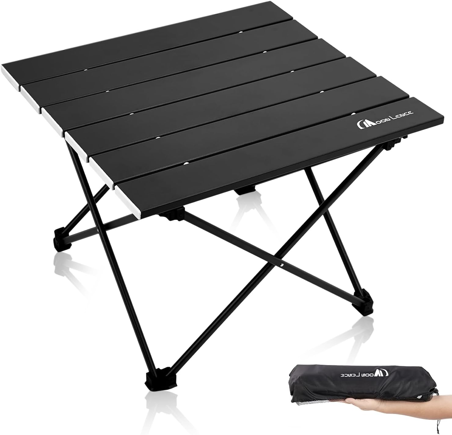 MOON LENCE Folding Outdoor Aluminum Camping Table Portable Ultralight Compact Backpacking Travel Table for Beach, Picnics, Hikin (Black, Middle)