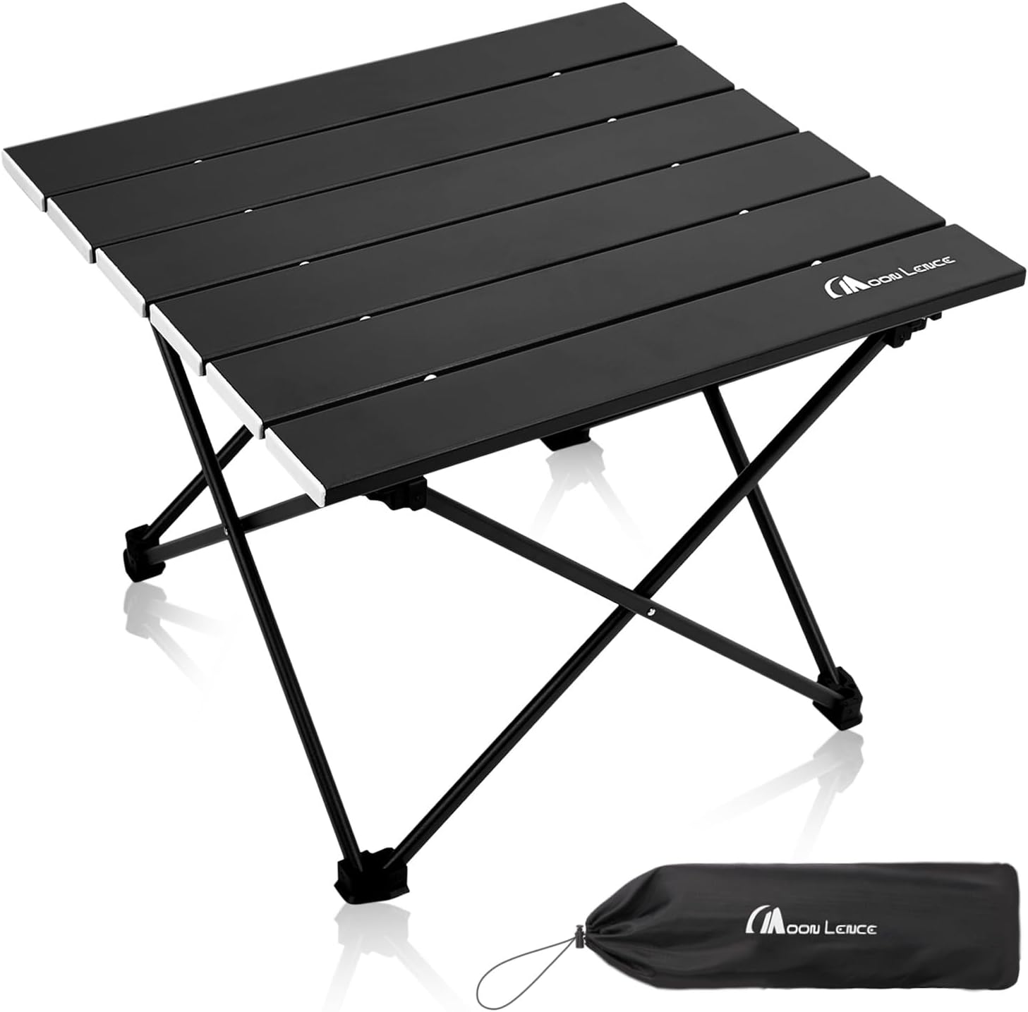 MOON LENCE Folding Outdoor Aluminum Camping Table Portable Ultralight Compact Backpacking Travel Table for Beach, Picnics, Hikin (Black, Middle)