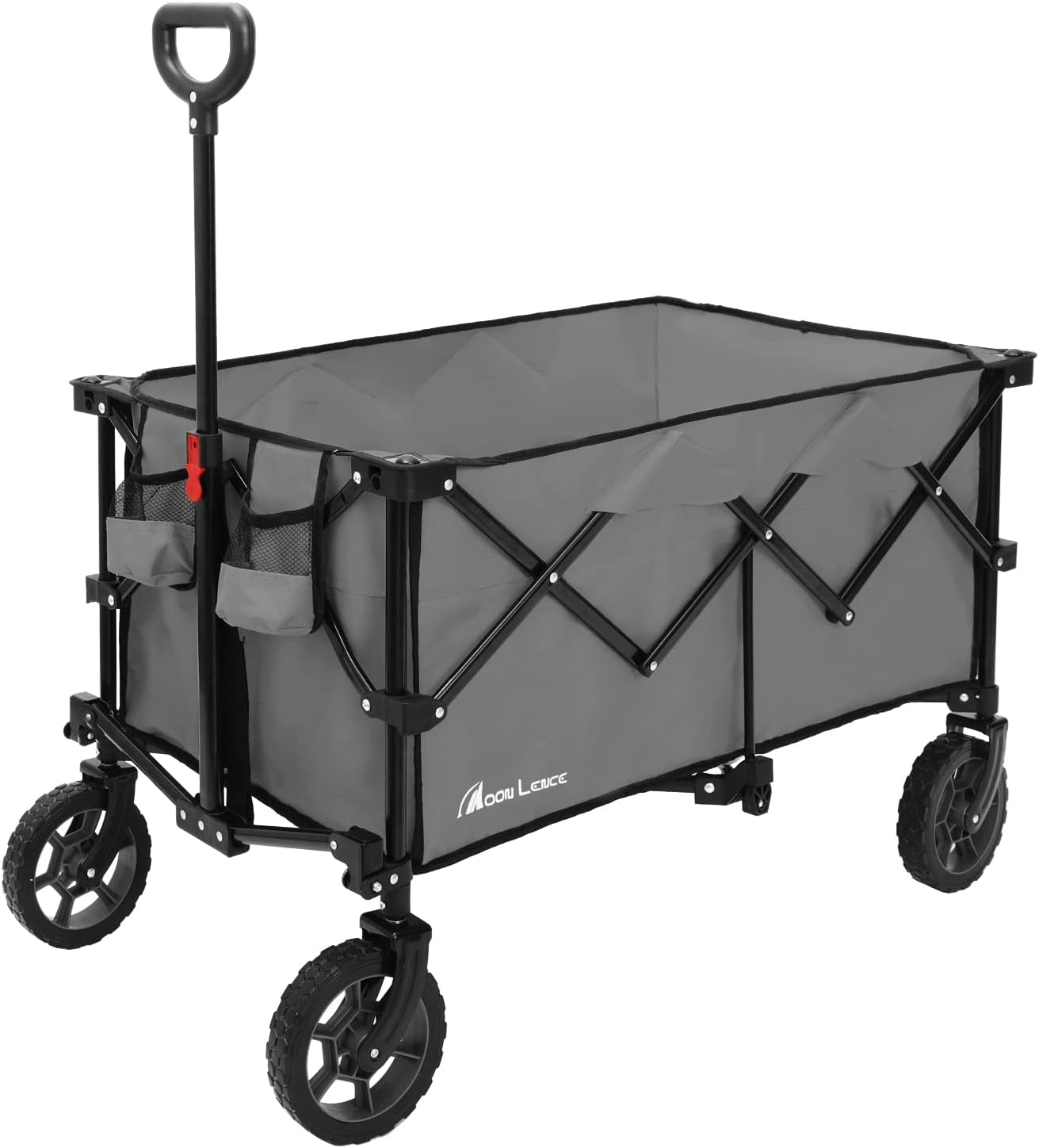 Moon Lence Collapsible Folding Wagon Cart Heavy Duty Folding Garden Portable Hand Cart with All-Terrain Beach Wheels, Adjustable Handle & Drink Holders (Grey)