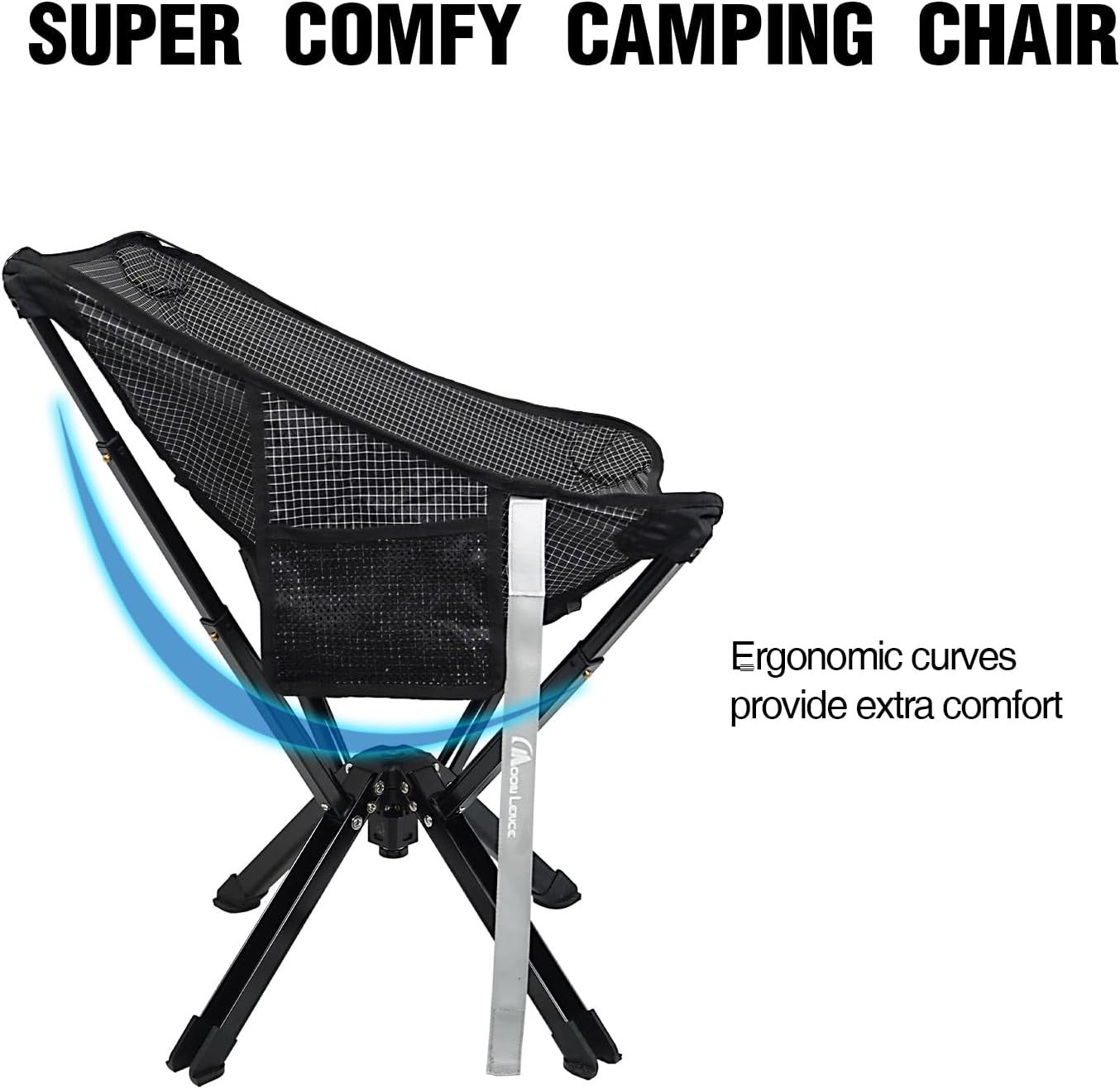 MOON LENCE Portable Camping Chair, Folding Chair for Outdoor Camp, Ligthweight, Heavy Duty, 330lbs, Compact for Backpacking, Outdoor, Beach, Picnic, Hiking (Black)