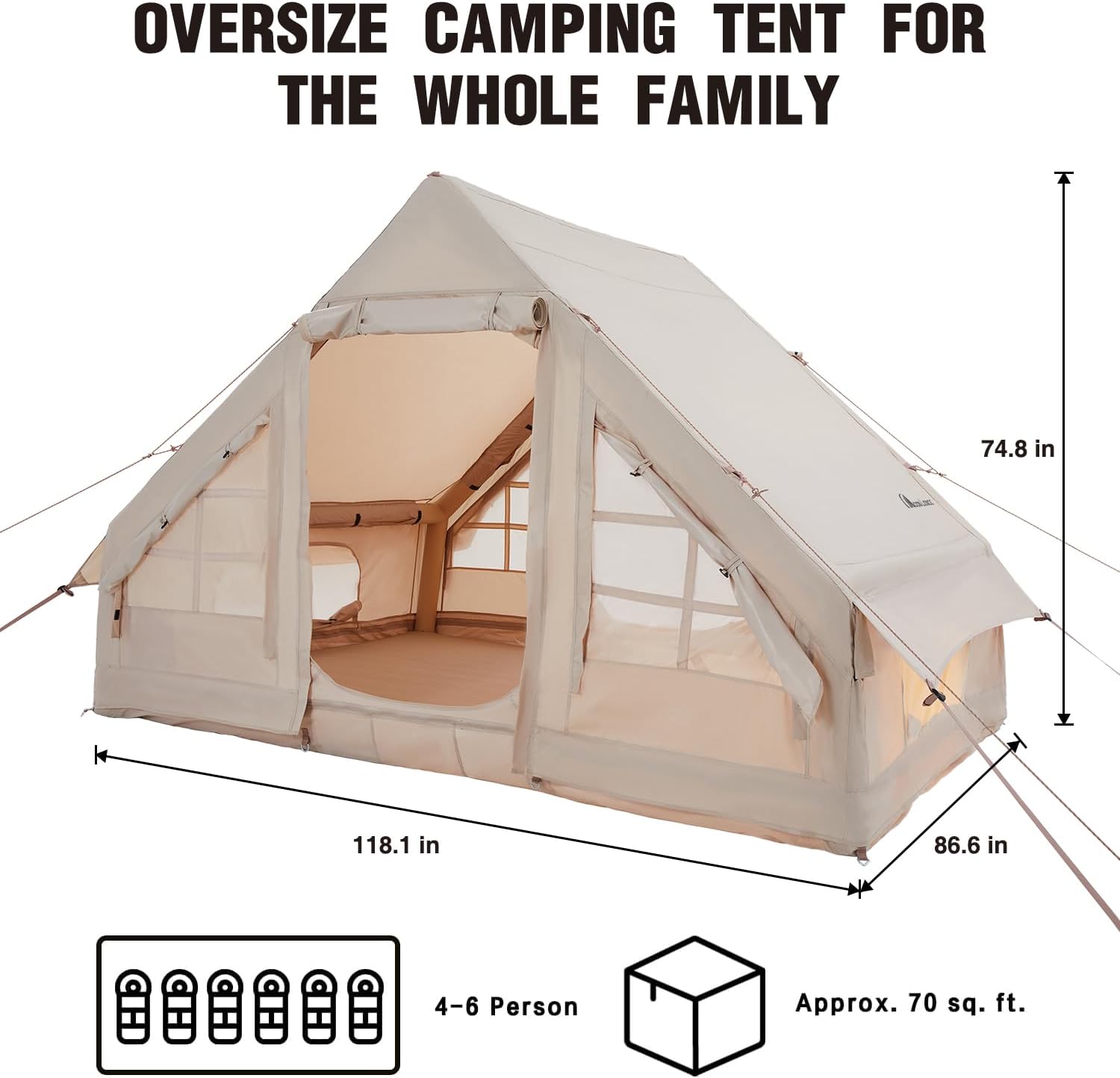 Moon Lence Glamping Inflatable Camping Tent for 4-6 Person,All-Season Waterproof/Windproof/Insulation Self-Supporting Air Tents,Easy Setup Cabin Camping Tent with Mesh Windows