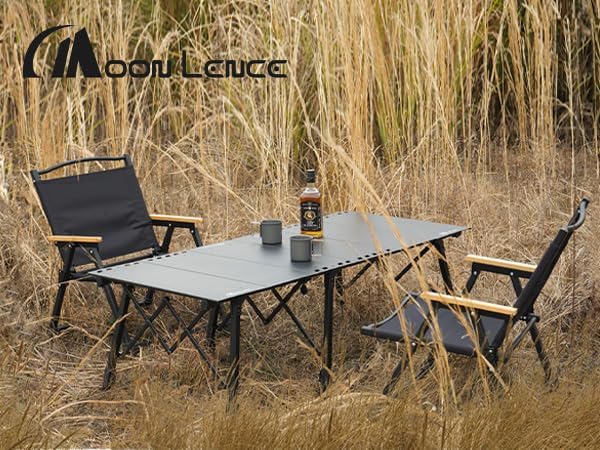 MOON LENCE Camping Table, Outdoor Folding Portable Picnic Camping Table with Adjustable Legs,Easy Set Up Camping Table with Storage Bag for Camping, Beach (L)