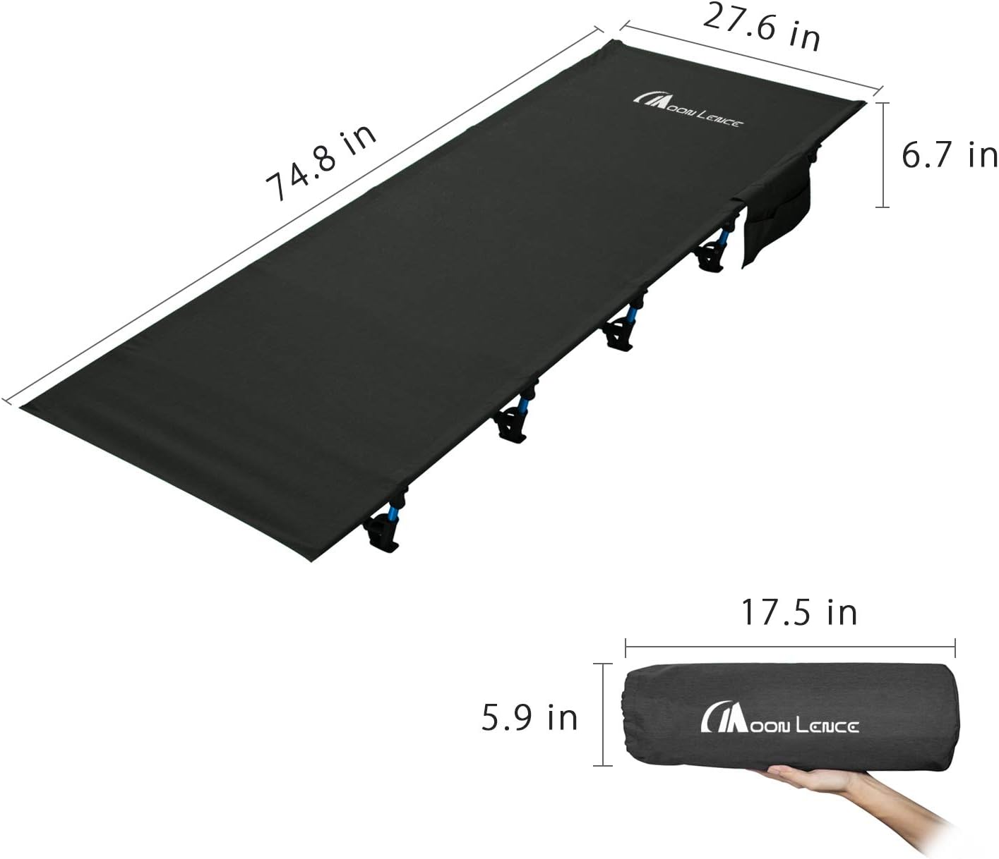 MOON LENCE Camping Cot for Adults Lightweight Portable Camping Bed Compact Folding Cot with Breathable Waterproof Bed Surface,Perfect for Base Camp,Hiking and Hunting …