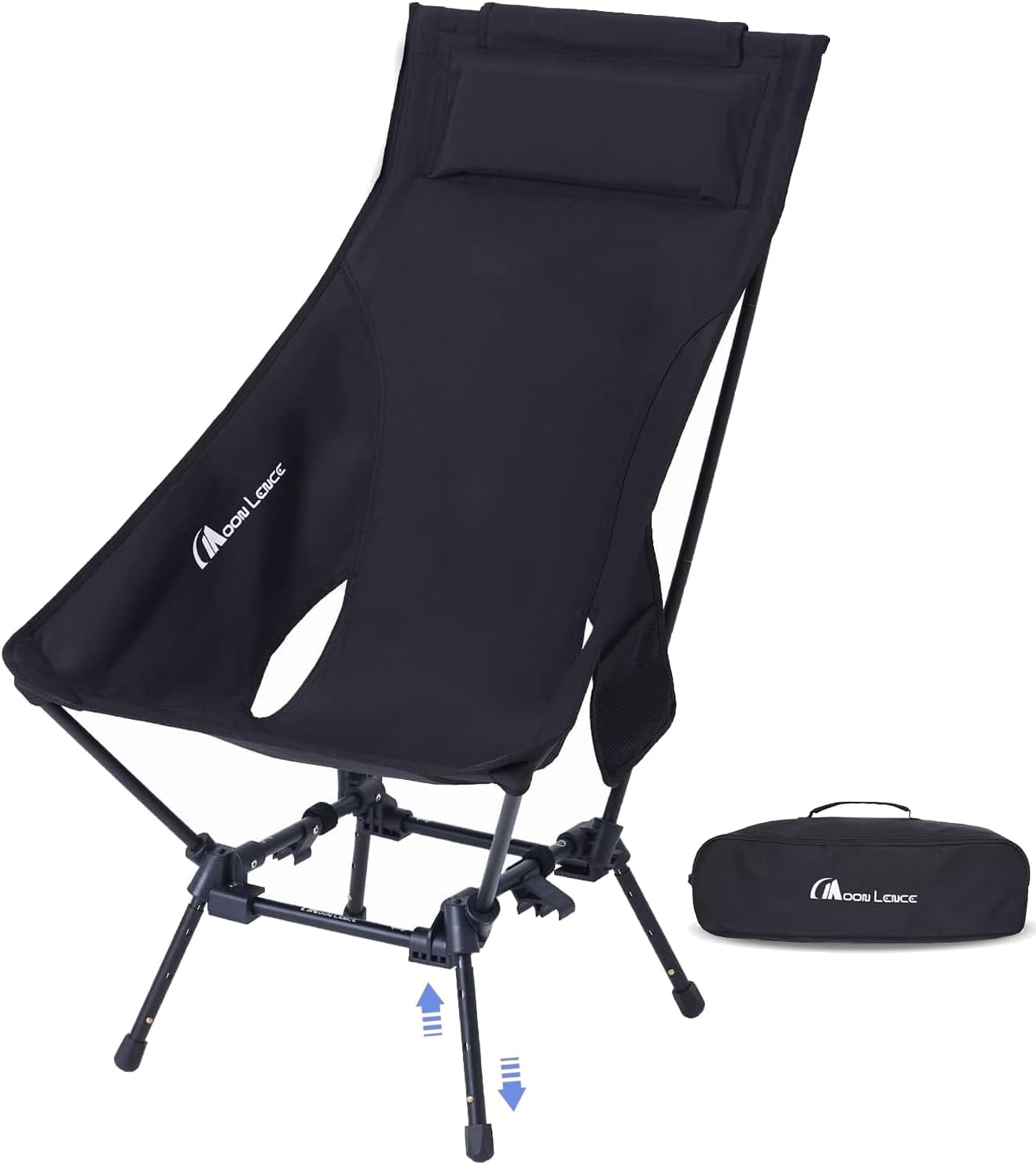 MOON LENCE Portable Camping Chairs for Adults, Adjustable Oversize Beach Chair Lawn Chair with High Back - Large Capacity, Heavy Duty - Backpacking Chair Folding Chair for Hiking Fishing, Black