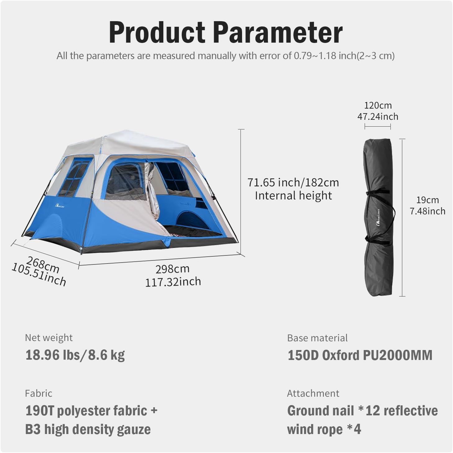 Moonlence Instant Cabin Tent 4/6/8 Person Camping Tent Waterproof with Removable Rainfly for Family Easy Set Up Camp Tent