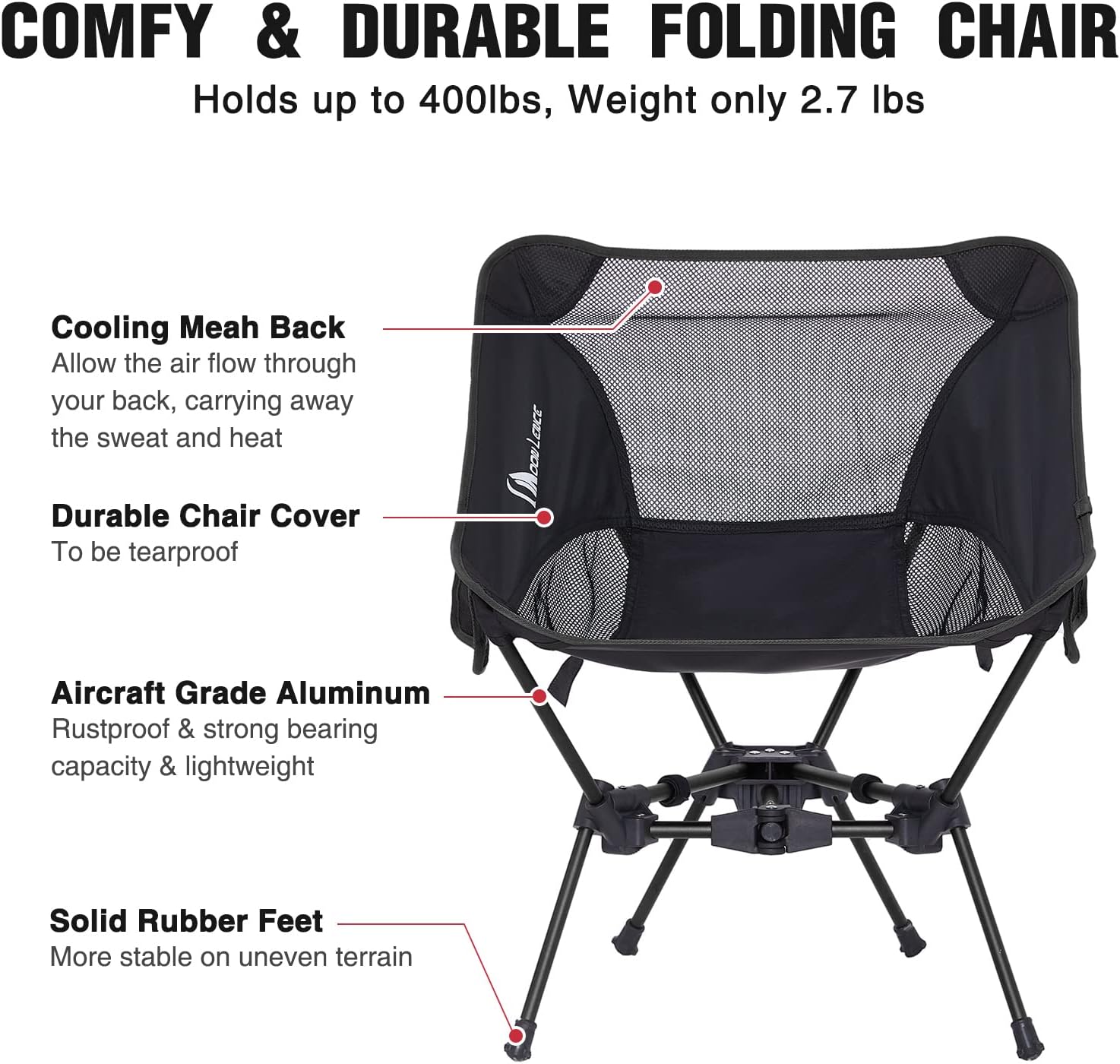 MOON LENCE Portable Camping Chair Backpacking Chair - The 4th Generation Ultralight Folding Chair - Compact, Lightweight Foldable Chairs for Hiking Mountaineering Beach