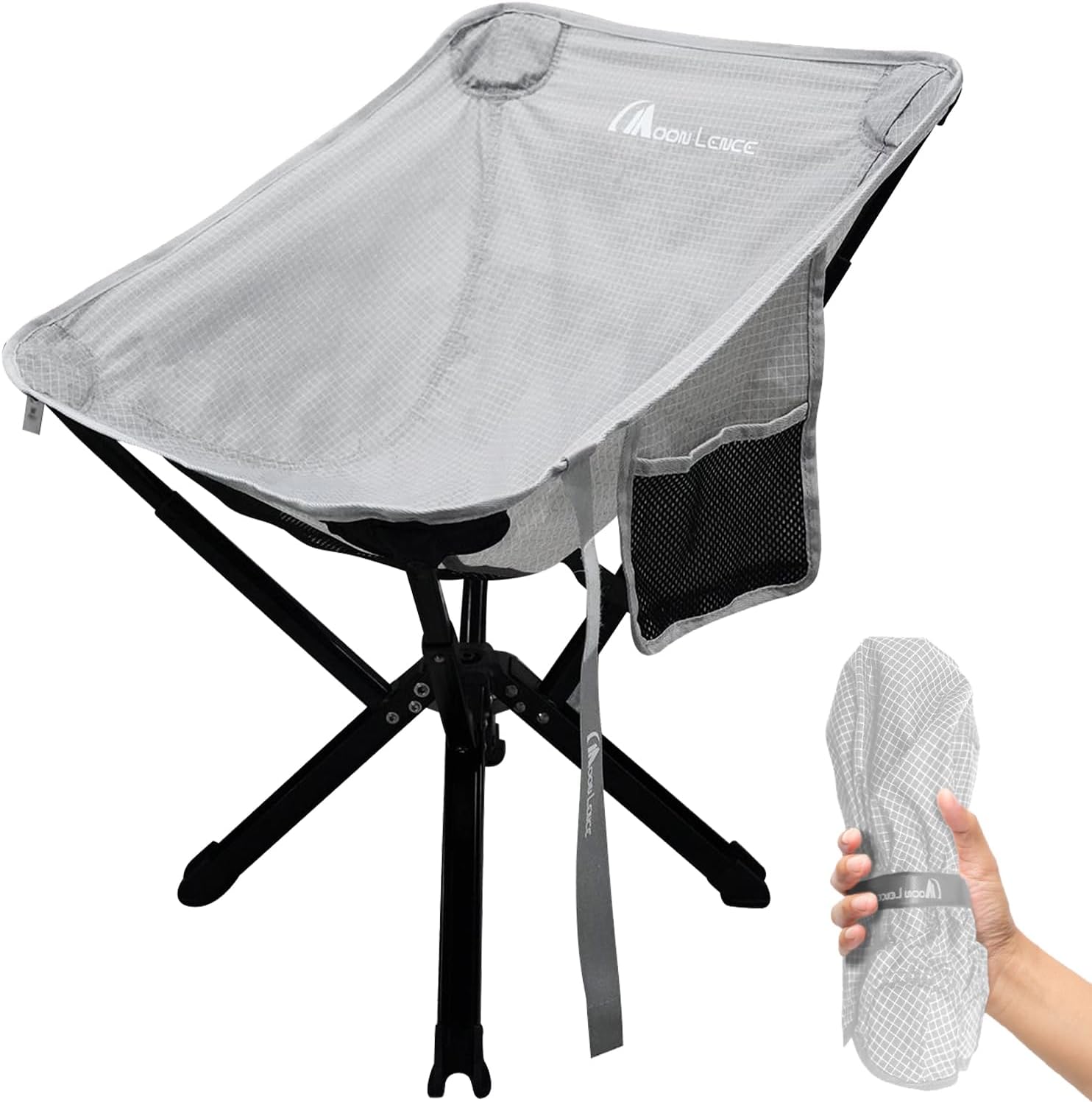 MOON LENCE Portable Camping Chair, Folding Chair for Outdoor Camp, Ligthweight, Heavy Duty, 330lbs, Compact for Backpacking, Outdoor, Beach, Picnic, Hiking (Grey)