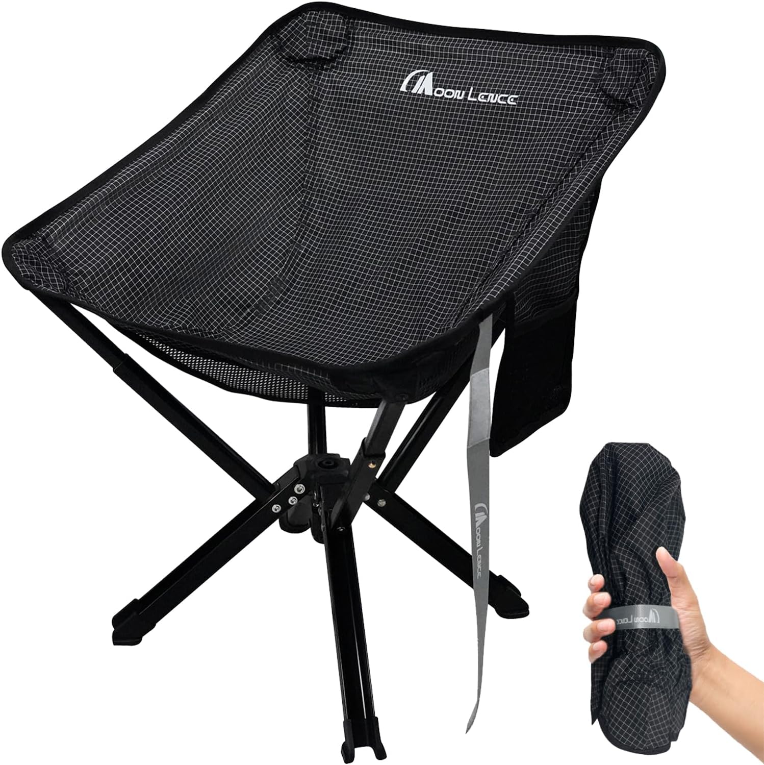 MOON LENCE Portable Camping Chair, Folding Chair for Outdoor Camp, Ligthweight, Heavy Duty, 330lbs, Compact for Backpacking, Outdoor, Beach, Picnic, Hiking (Black)