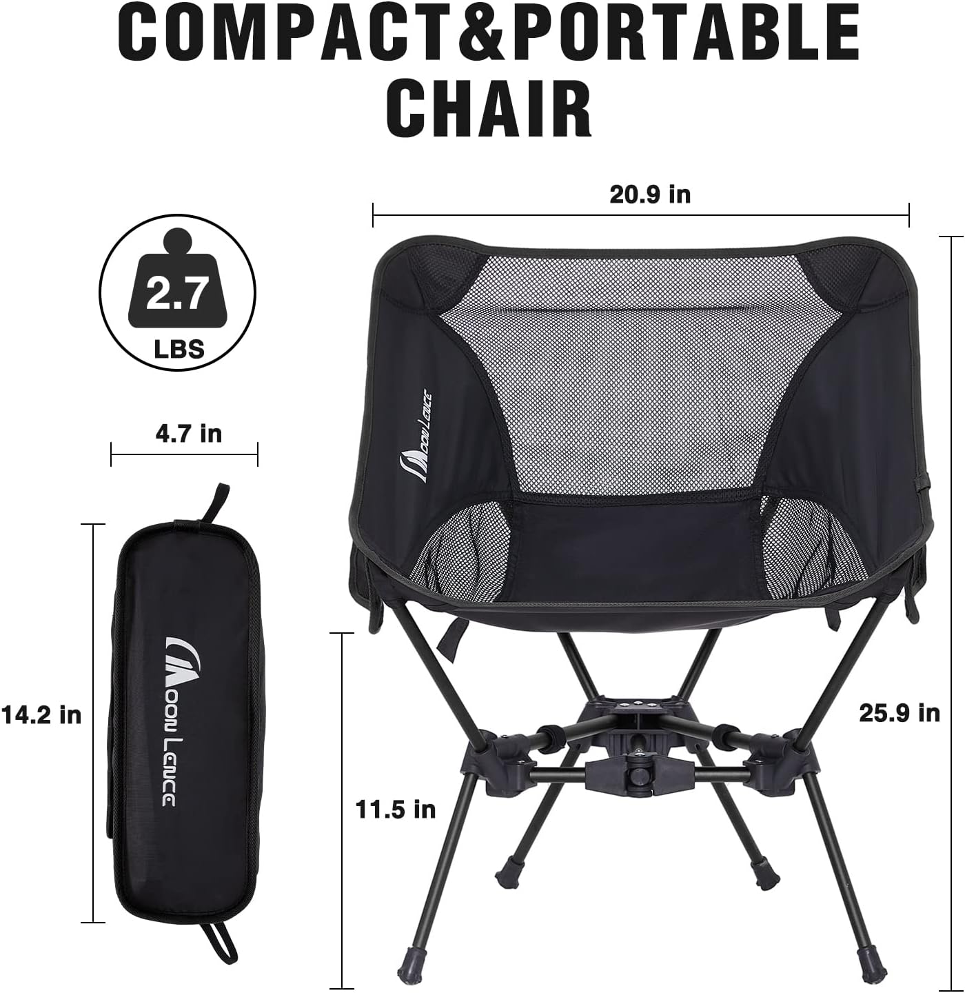 MOON LENCE Portable Camping Chair Backpacking Chair - The 4th Generation Ultralight Folding Chair - Compact, Lightweight Foldable Chairs for Hiking Mountaineering Beach