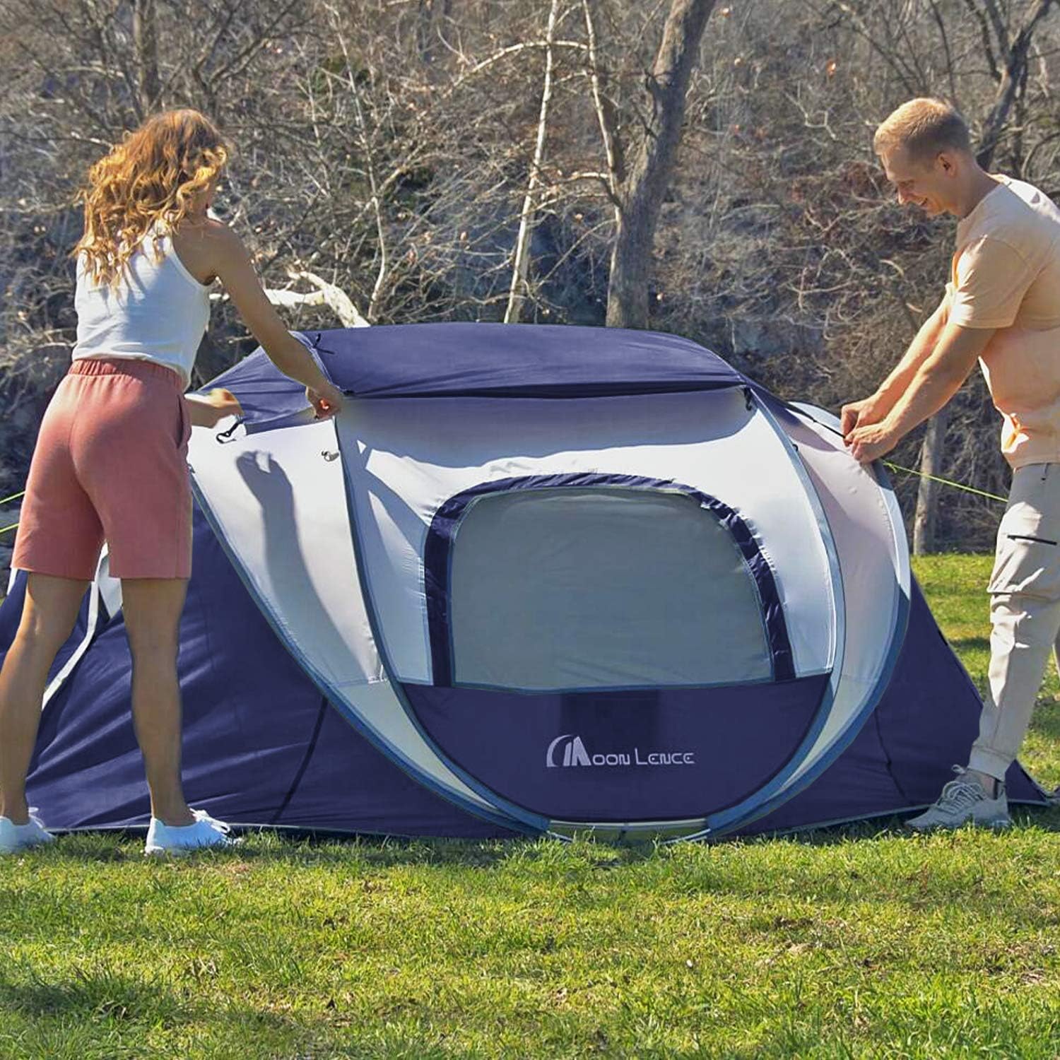 Moon Lence Pop up Tent Instant Tent 2 3 4 Person Camping Tent Waterproof Tent for Family Easy Setup with 3 Mesh Windows and 2 Big Doors